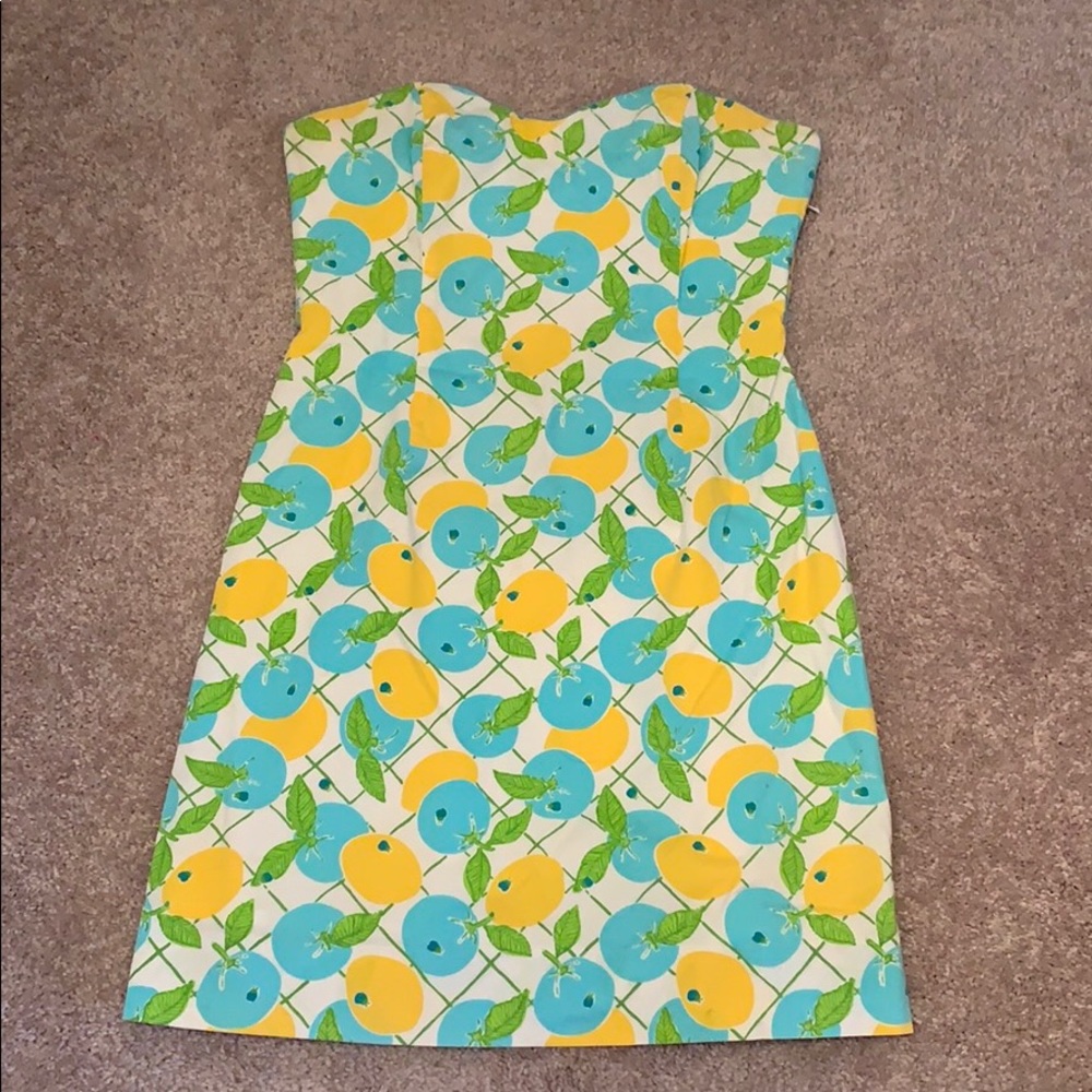 Lilly Pulitzer Strapless Citrus Print Sheath Dress in Yellow, Blue, Green - Picture 1 of 4